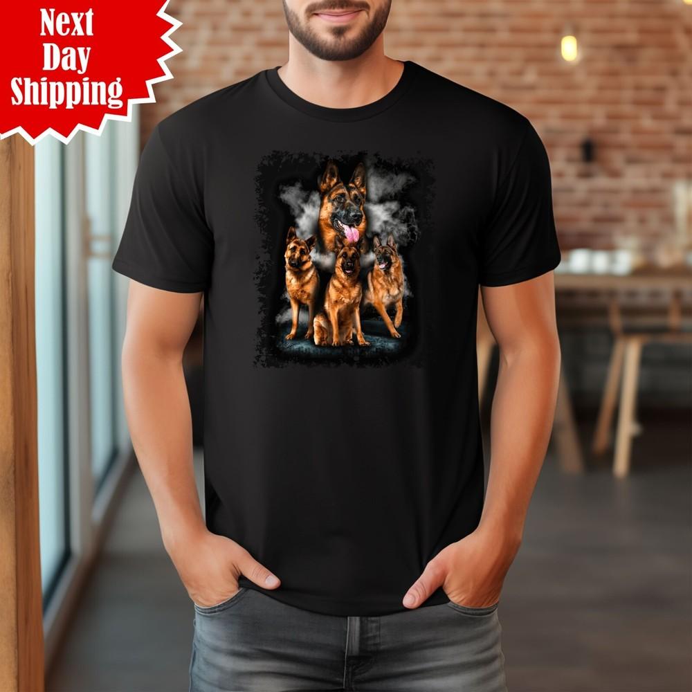 

German Shepherd Montage T Shirt Printed Dog Lovers Gifts Men 100% Cotton Tee Top M