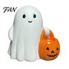 Holiday Ghost Ornament Halloween Holding Pumpkin Figurine, Spooky Statue with Night Light, Resin for Desk Tabletop Centerpiece Lighted Figurine