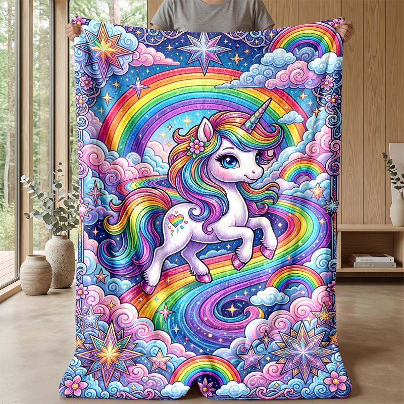 Rainbow unicorn clouds Theme blanket Lightweight Warm Flannel Blanket Decorative Throw Blanket for Home Decoration
