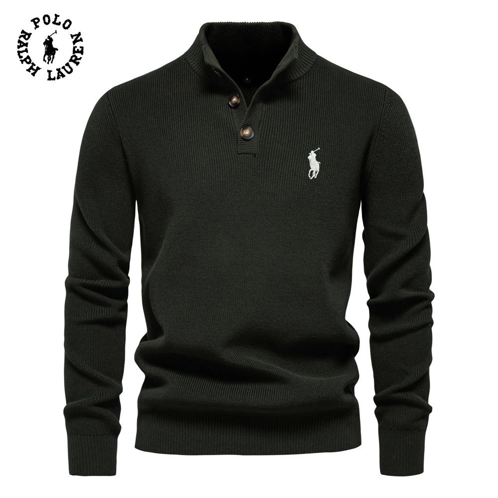 Polo Ralph Lauren Autumn and Winter New Embroidered Sweater Stand Up Collar Men's High-quality Business Sweater Solid Color Casual Knit Sweater