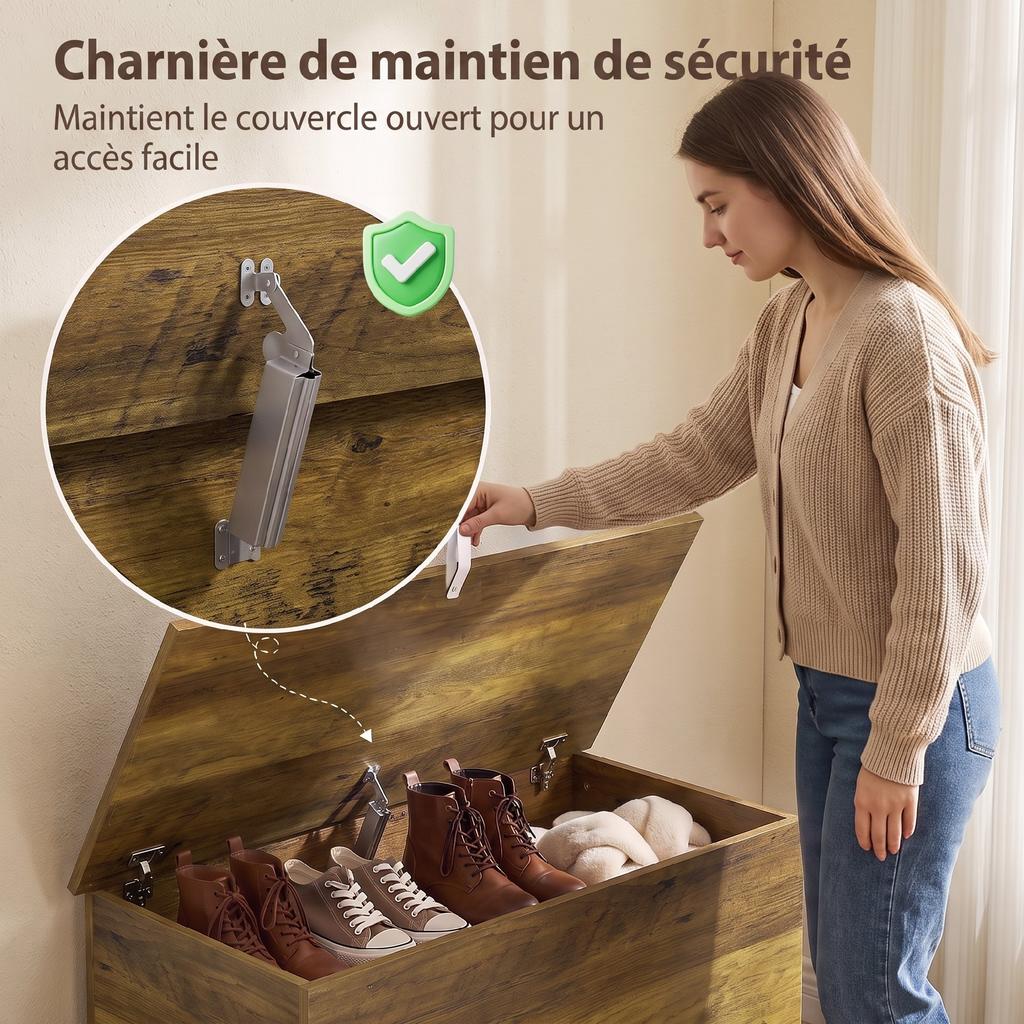 Storage Chest with Hinged Lid, 80 x 40 x 45 cm, Brown