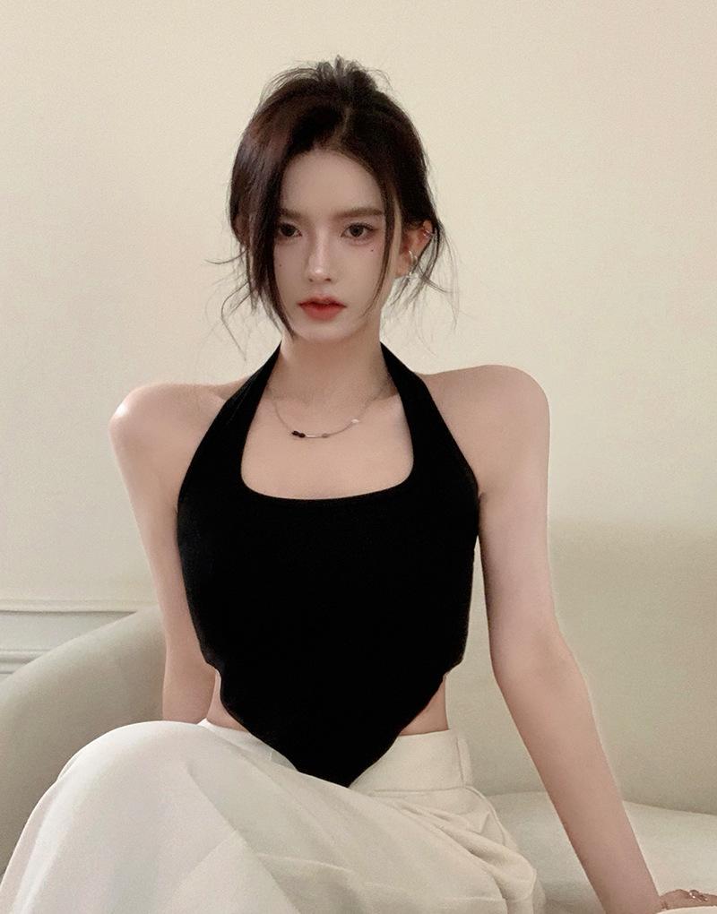 Pure desire Spice Girl neck sling small vest women's autumn and summer irregular sexy outer wear short bottoming shirt top