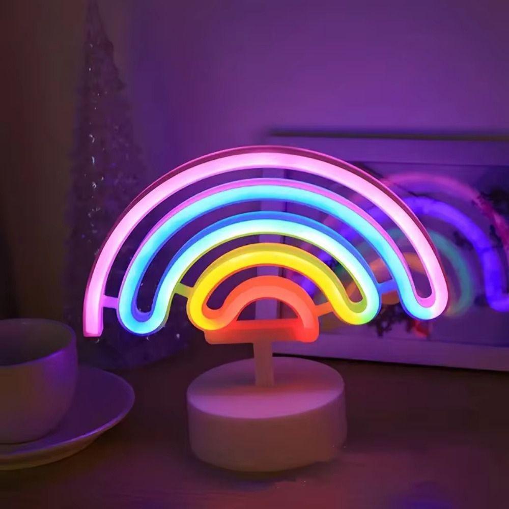 Colorful LED Neon Sign Nightlight 3D Acrylic Battery USB Dual-use Desktop Rainbow Night Light Flicker Free with Base