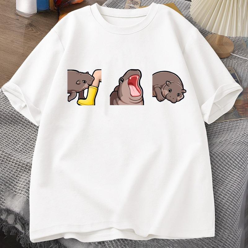 Moo Deng T Shirt Funny Baby Hippo Moo Deng Gang Tshirt Cute Baby Pygmy Hippo Moo Deng TShirts Hippo Lover Graphic Tees Clothes