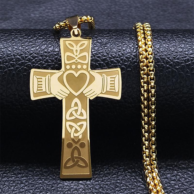 Celtic Trinity Knot Claddagh Heart Necklace Stainless Steel Celtic Knot Cross Amulet Necklaces Jewelry collar acero inoxidable