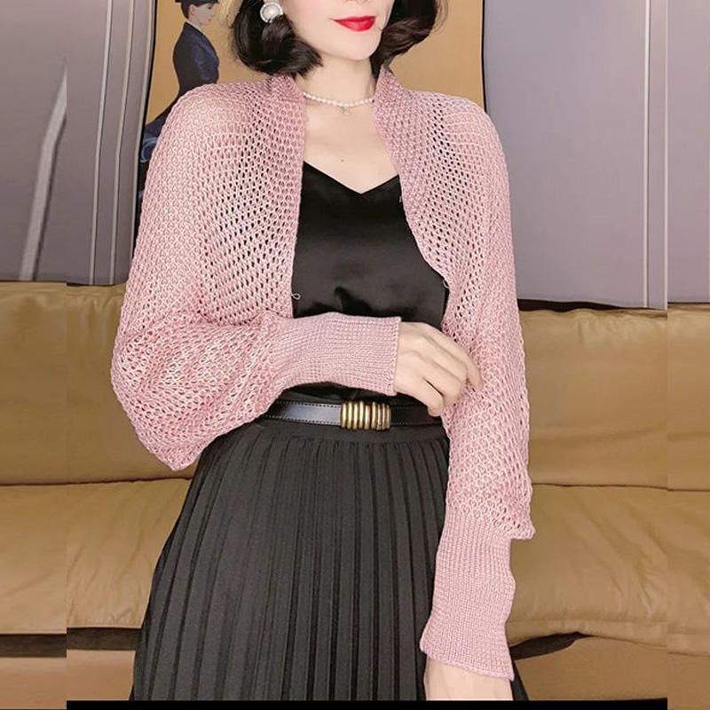 

Модный вязаный кардиган с длинными рукавами, тонкие топы, винтажный трикотаж, сплошной цвет розовый