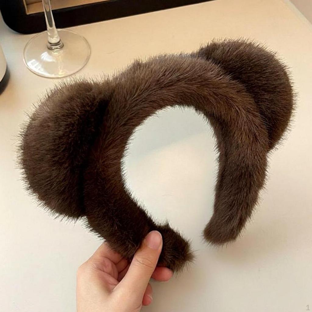 Plush Teddy Headband, Cute Hair Accessory, Elastic, for Women, Common Other Brown