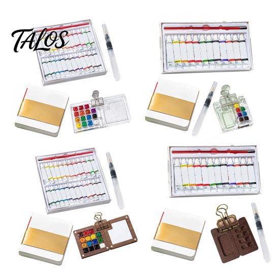 Mini Watercolor Sketchbook Paint Box Pocket Artist Travel Set 8/15-Color Metal Binder Clip Palette Walnut Wood Portable Pen