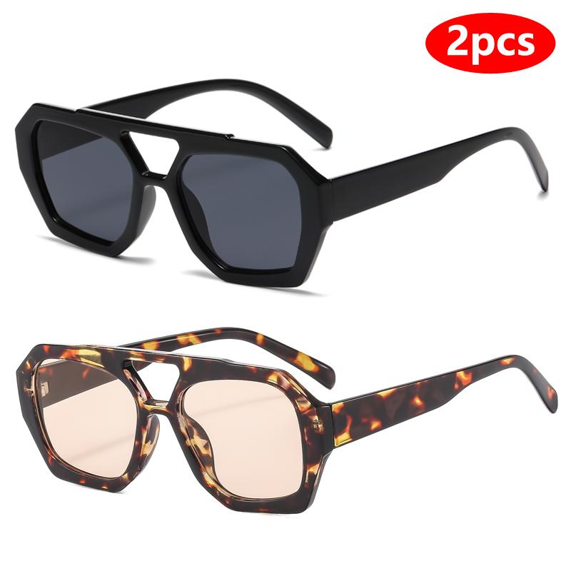 2pcs Sets Fashion Women Pilot Sunglasses Women Retro Square UV Resistant Fashion Sun Glasses Men Outdoor Driving Eyeglasses