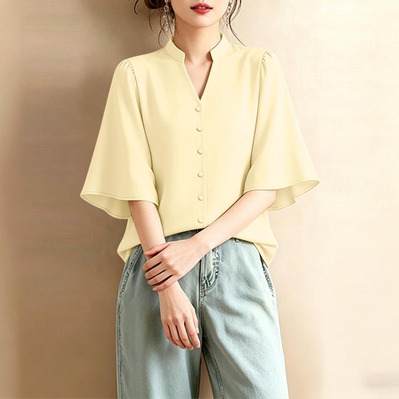 ZANZEA Women Casual V-Neck Solid Color Loose Half Sleeve Blouse