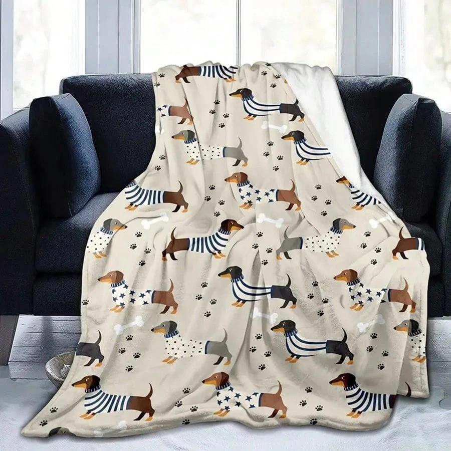 1 Stück Süßer Dackel Weiche Decke Flanell Bedruckte Decke Für Camping & Reisen Geeignet Für Sofas Schlafzimmer Wohnzimmer Und Betten