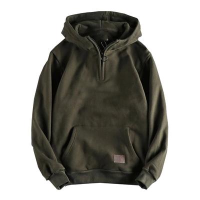 Casual Sweatshirt Men Thickened Sweatshirt Solid Color Autumn Winter Hoodie Loose Sport with Zipper Elastic Pocket Warm Stylish
