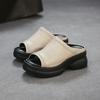 Johnature Genuine Leather Peep Toe Wedges Slippers Versatile Thick Soled Comfortable Women's Outdoor Slides