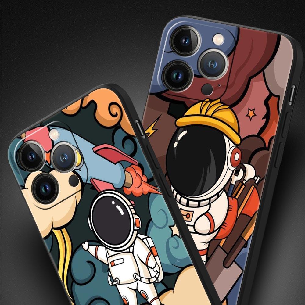 Cartoon Cute Cosmonaut Phone Case Cover for iPhone 17 16 15 14 13 12 Pro Max 11 Pro Max 17 AIR Plus Shockproof Soft TPU Shell