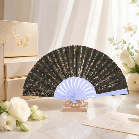 Compact Portable Fans Chinese Style Butterfly Folding Fan, Plastic Ribs Decorative Handheld Hand Held Summer Cooling Party Favors for Men Women