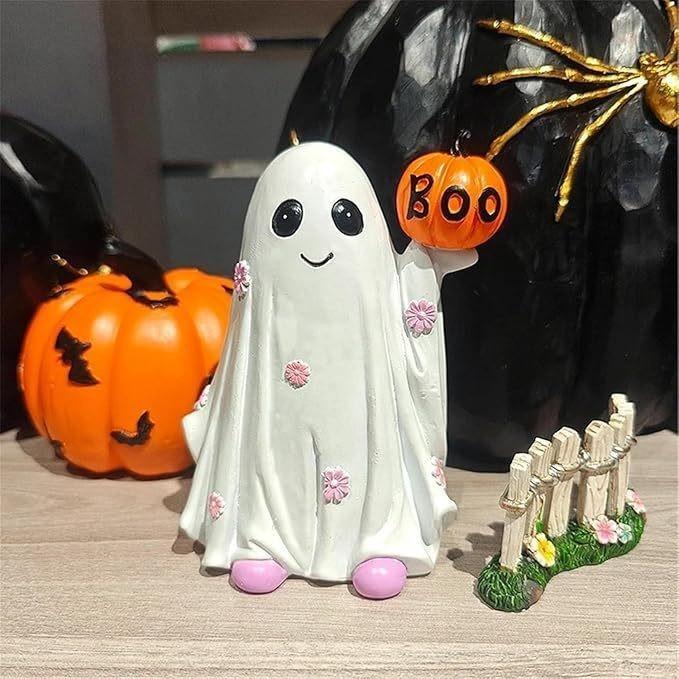 Charming Ghost And Pumpkin Resin Statue For Halloween Elegant Home Decor Gift