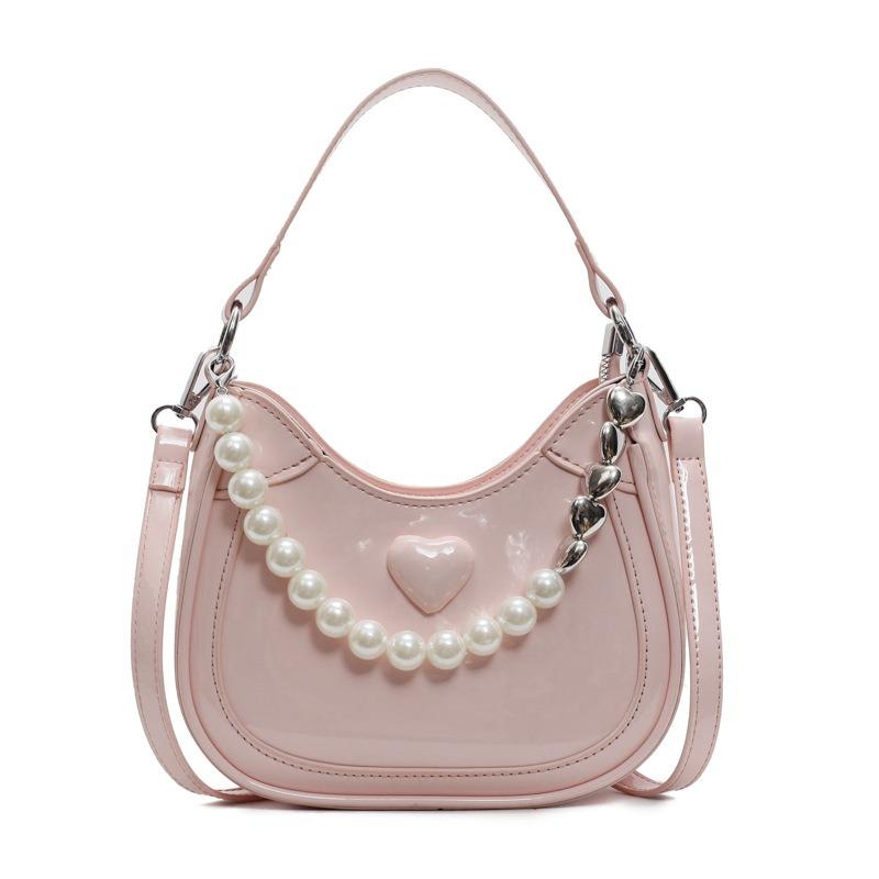 Niche love bag women's bag new fashion pearl handbag texture women's crescent messenger bag