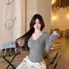 Women Lace V Neck Long Sleeve Top Modal Slim Corset Shirt Y2K Fitted Basic Layering Tee S-XL