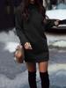 Autumn and winter fashionable round neck long sleeved plus plush thick women's dress