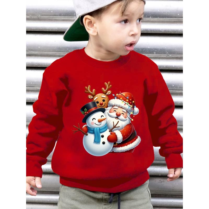 Christmas Winter Fashion Fleece Sweatshirt Gingerbread Man, Snowman And Santa Claus Cartoon Pattern Print Loose Casual Long Sleeve Pullover WY7240