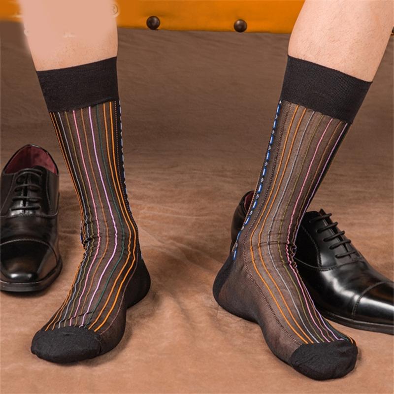 Men's Stylish Colorful Striped Dress Socks Thin and Breathable Fabric Business Socks for Office Wear and Formal Occasion