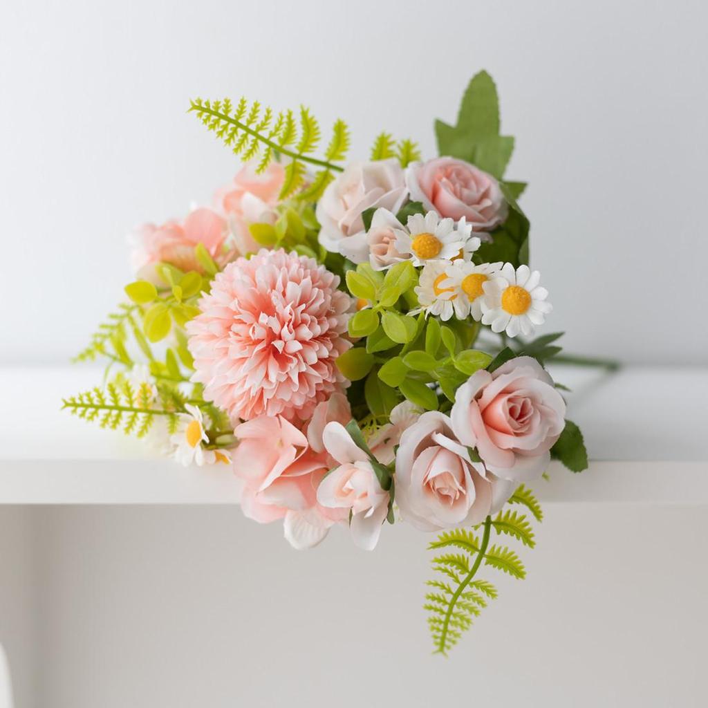 Peony & Daisy Silk Bouquet: 7-Fork Faux Flowers for Home Decoration