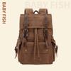 Vintage Distressed Leather Waxed Canvas Backpack Large Capacity Multiple -pockets New Waterproof Drawstring Outdoor Travel Double-Shoulder Bag