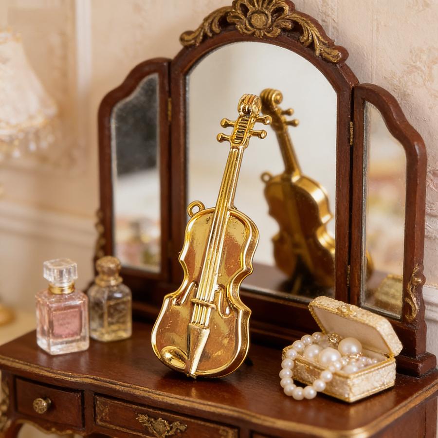 15pcs Gold Mini Violin Dollhouse Accessories Mini Musical Instrument Ornaments for DIY Crafts & Home Decoration