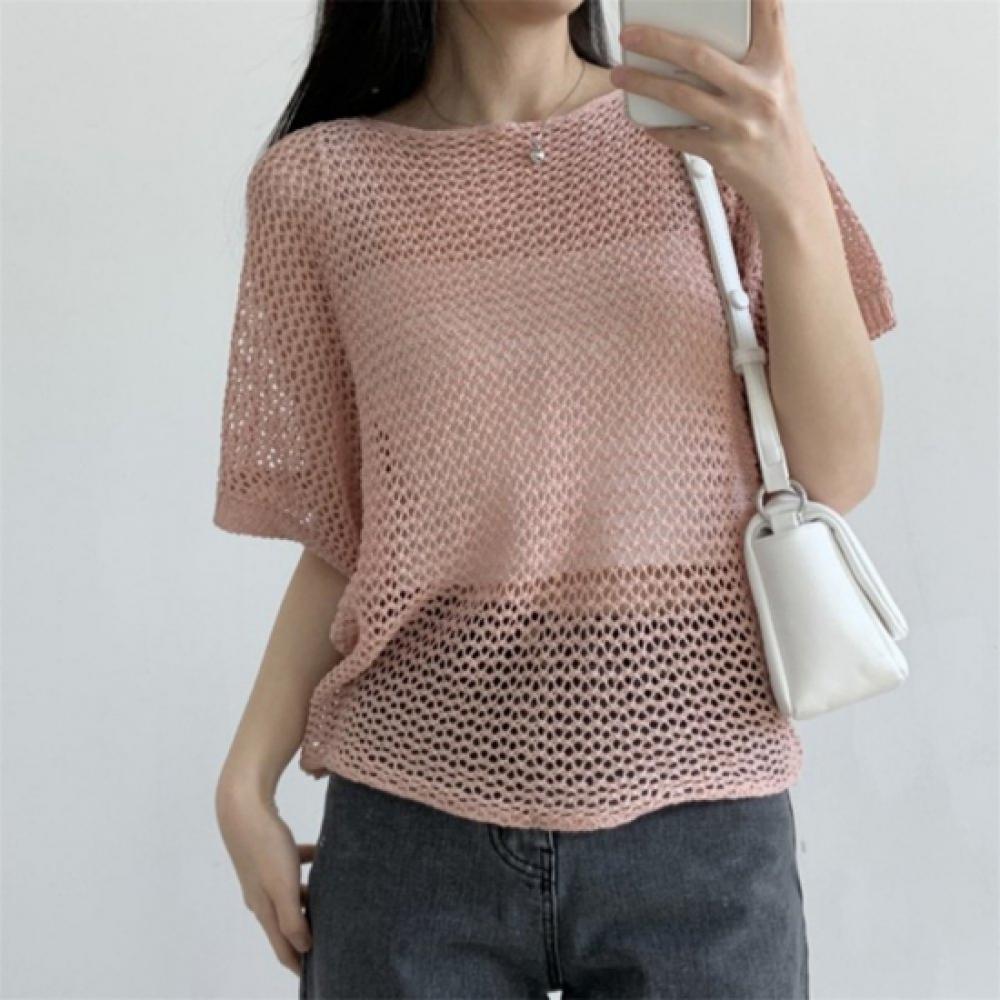 Open Run Women Oversized Bikini Cover Up Short Sleeve Knit