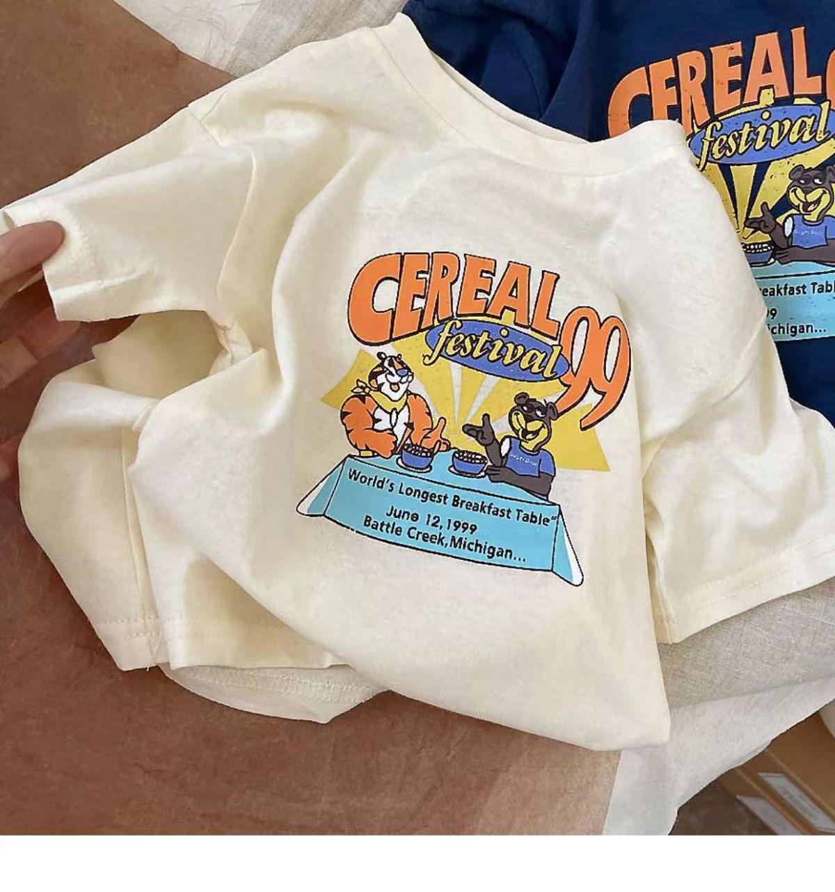 

Футболка летняя детская 2024 года с принтом из мультфильмов, хлопковая, с коротким рукавом и круглым вырезом для мальчиков и девочек 90cm грязно-белый