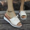 Fashion Pu Leather Women's Wedge Sandals Summer 2025 Bowknot Open Toe Plus Size Rome Sandals Woman Comfortable Lightweight Beach Sandles
