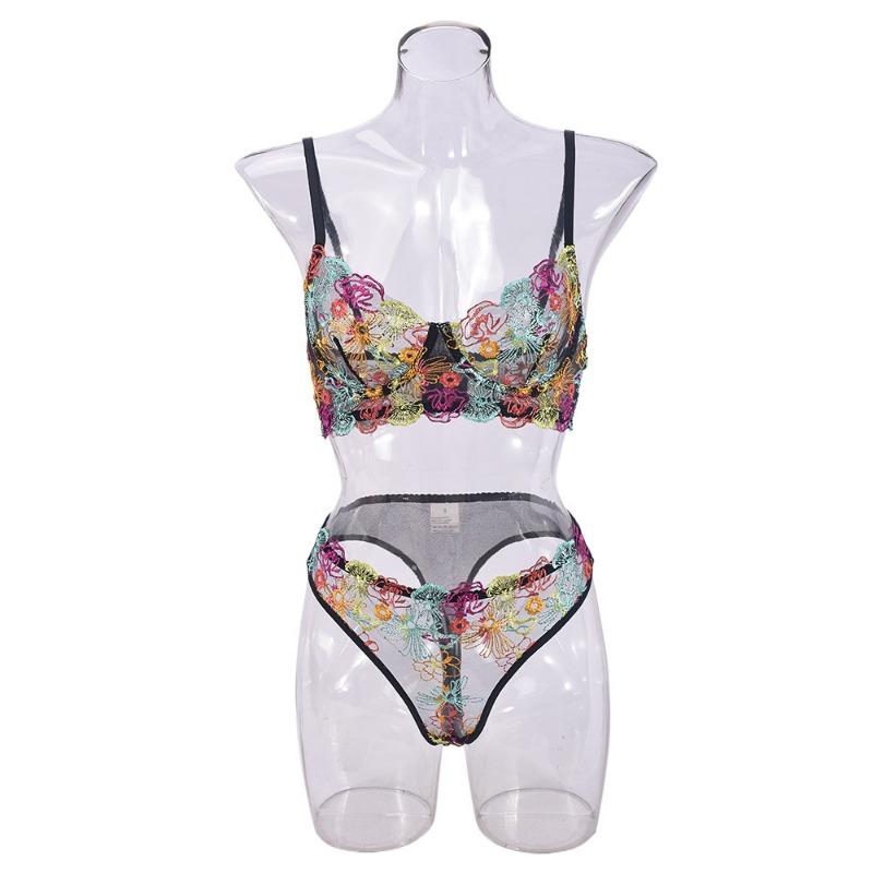 Sex Underwear Breast Bra Sexy Color Mesh Embroidery Set