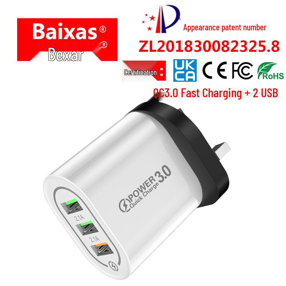 Multi-Port Fast Charger: 5V/9V/12V, 3 USB Ports, 2.4A, EU & US Plug, Travel-Friendly