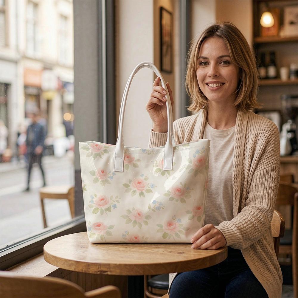 Elegant Floral Print Tote Bag Ladies Daily Casual Soft Handbag Large Capacity Fashion Shoulder Bag for Outdoor Shopping