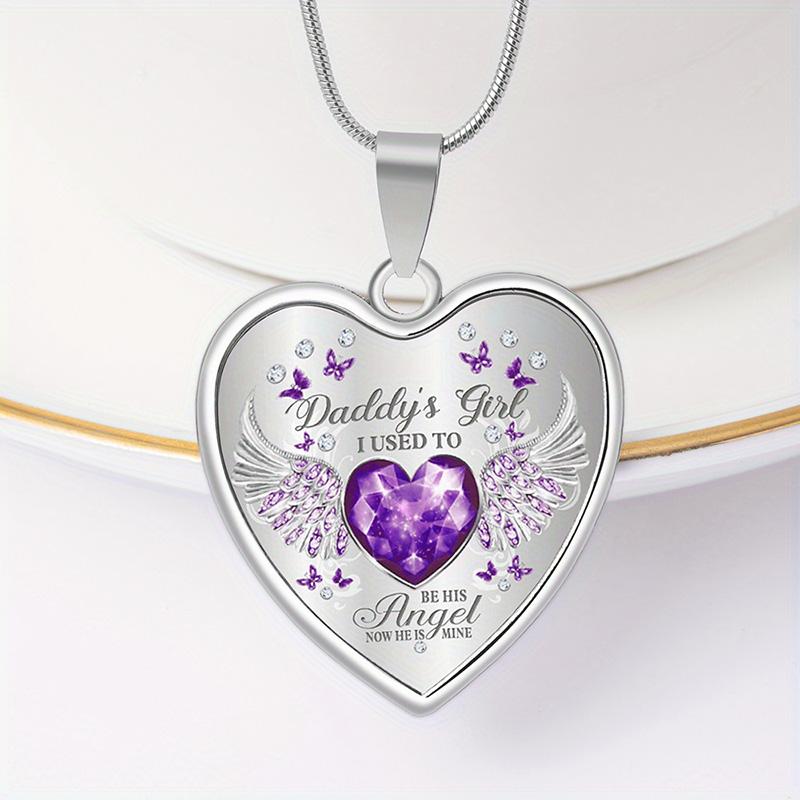 12 Months Angel Wings Daddys Girl Heart Pendant Necklace Birthday Gifts For Daugher Epoxy Jewelry