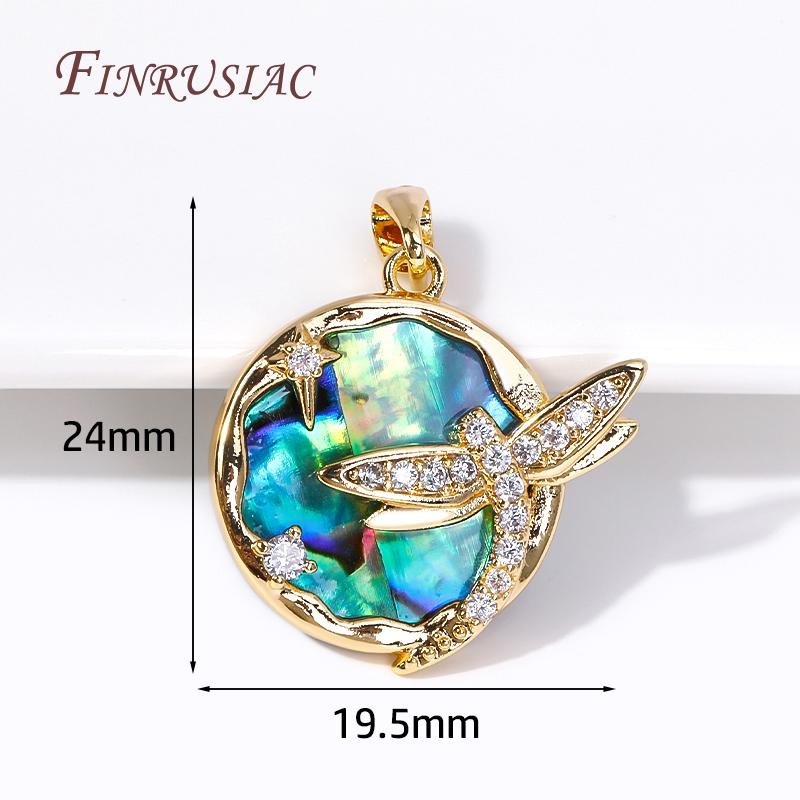 18K Gold Plated Abalone Shell Pattern Round/Heart Charms Dragonfly Pendant For Necklace Supplies DIY Jewelry Making Accessories