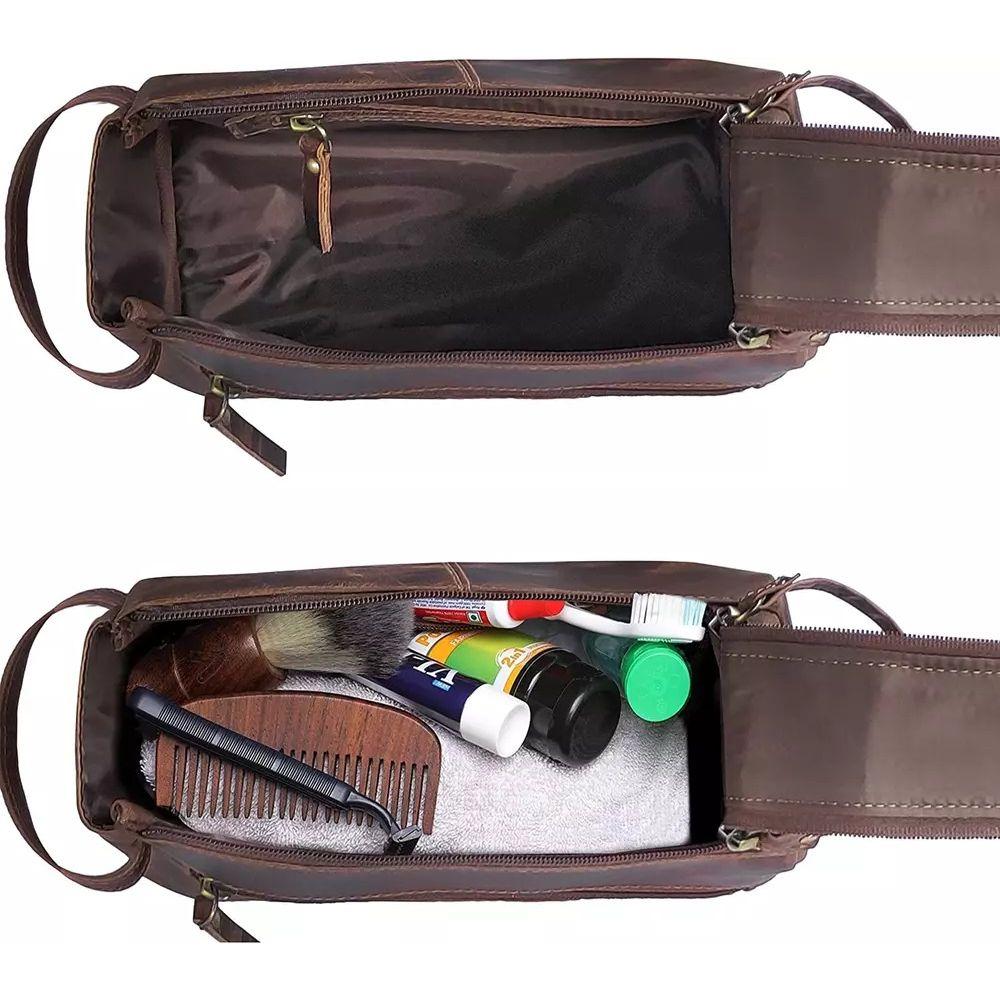 RUSTIC TOWN Beauty Case in Pelle di Bufalo : Kit da viaggio vintage per rasatura e Dopp