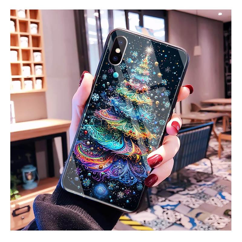 Glass Phone Case For iPhone 17 Pro Max Air 17 16 15 14 13 Pro Max 15 16 Pro 15Plus Christmas Tree Light