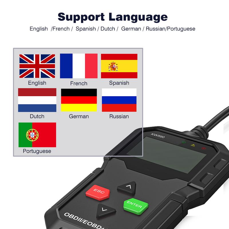 KONNWEI KW590 OBD2 Scanner Car Code Reader OBDII Diagnostic Tool Clear Fault Code Support Multi-Brands Cars&languages