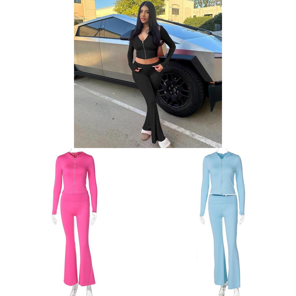 Streetwear Kapuzenpullover mit langen Ärmeln und Hose Set mit Einsätzen für Damen