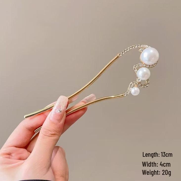 Épingle à cheveux vintage en forme de U avec pompon paon pour femmes - Épingle à chignon nacrée pour Cheongsam et Hanfu