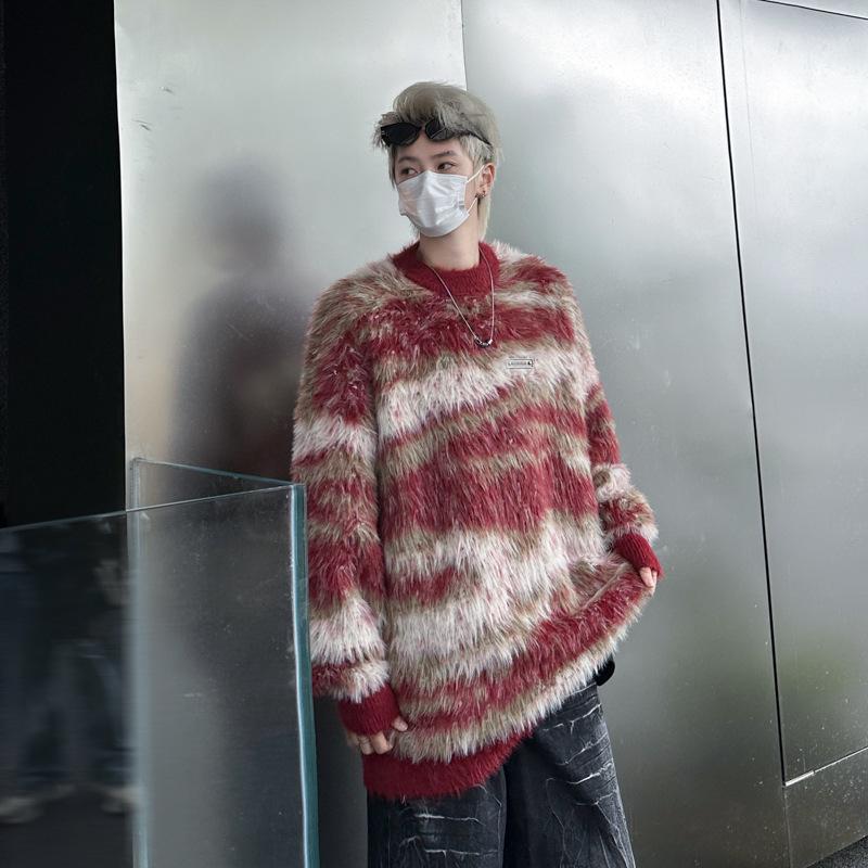Unisex Retro Faux Mink Fur Knit Sweater Cardigan: Cozy, Loose, Round Neck Outerwear for Autumn and Winter