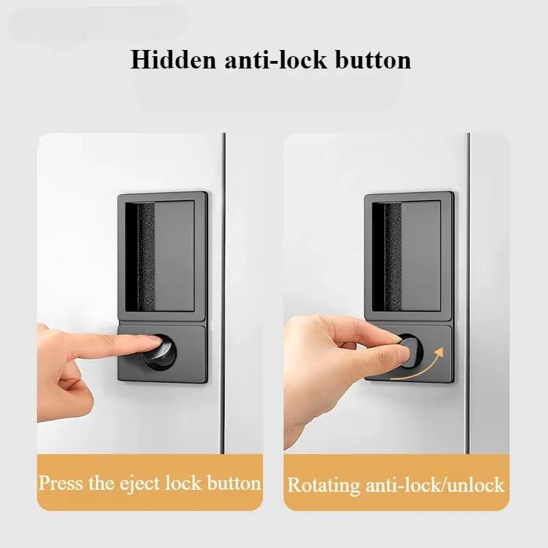 Cerradura de Puerta Magnética de Lengüeta Única Oculta Empotrada con Cierre Plano Minimalista Manija de Puerta Negra para Habitación de Dormitorio Interior