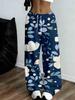 Women's casual wide-leg sweatpants, floral design, loose fit, drawstring design, with pockets