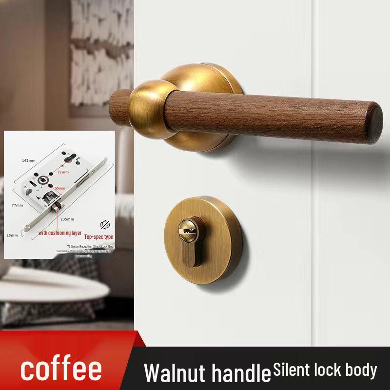 Chinese Style Minimalist Magnetic Walnut Wood Silent Bedroom Door Handle