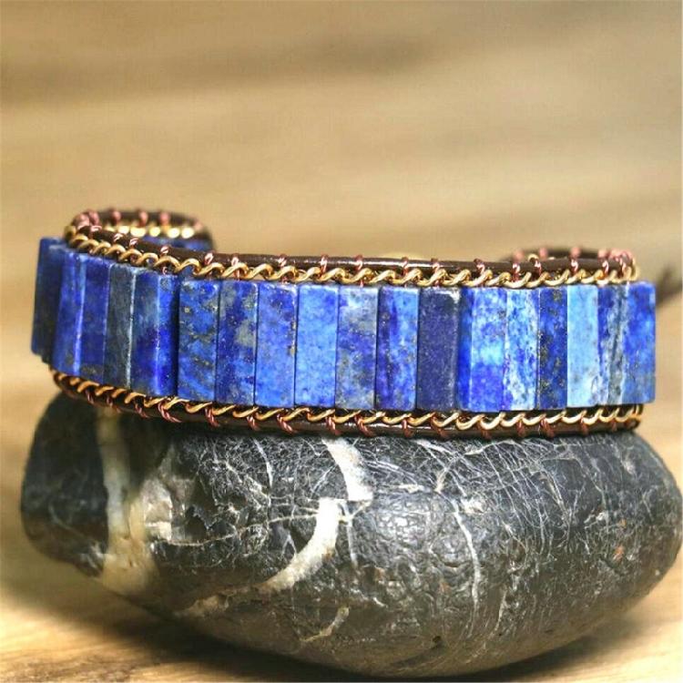 Lapis Lazuli Armband Guldkedja Flätat Armband Justerbart Handledstillbehör Mode Armbandskedja Perfekt Present till Kvinna