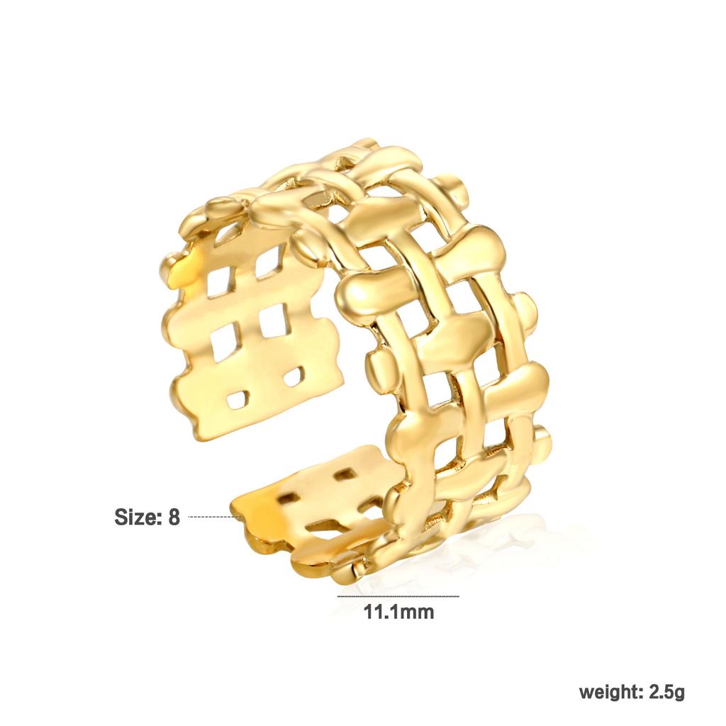Fashion Hollow Geometric Adjustable Open Ring High-End Gold Tone Ring