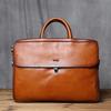 NZPJ Genuine Leather Men's Briefcase Vintage Natural Cowhide Handbag Large Capacity Crossbody Bag Casual Fashion Computer Bag