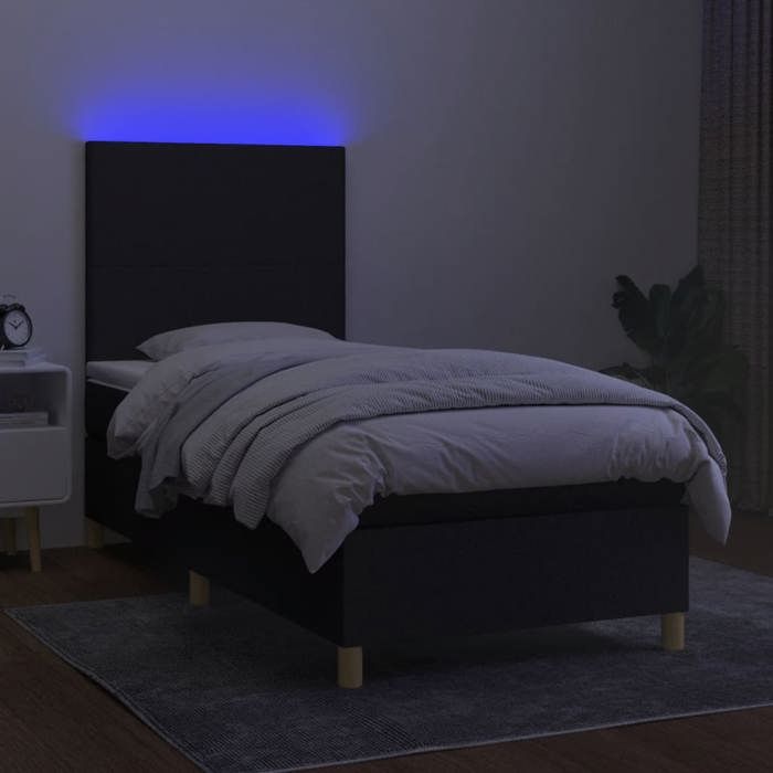 Maison Exclusive - Sommier à lattes de lit avec matelas et LED Noir 90x200cm Tissu