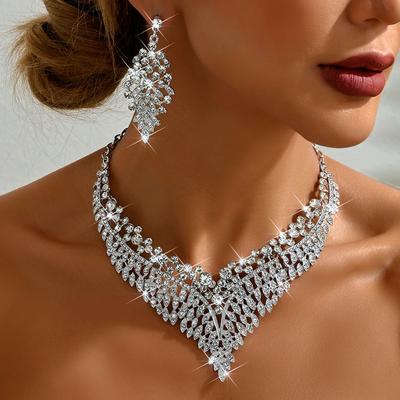 3PC Women's Fashion Trend: Starry Sky, Conical Leaf Necklace, Earrings, Zircon Set, Wedding, Banquet, Party, Festival Gifts